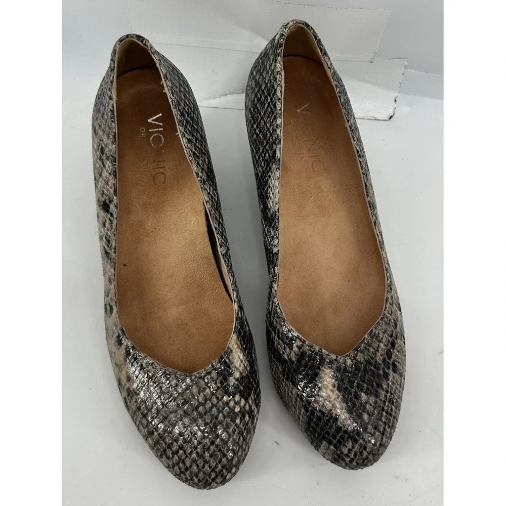 Vionic Antonia Wedge Pumps Beige And Black Snake Print Leather Women's‎ Size 7
